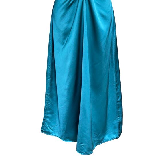 Jason Wu Teal Satin Midi Ruched Slip Dress Large Wedding Guest Event Cocktail - Picture 6 of 10